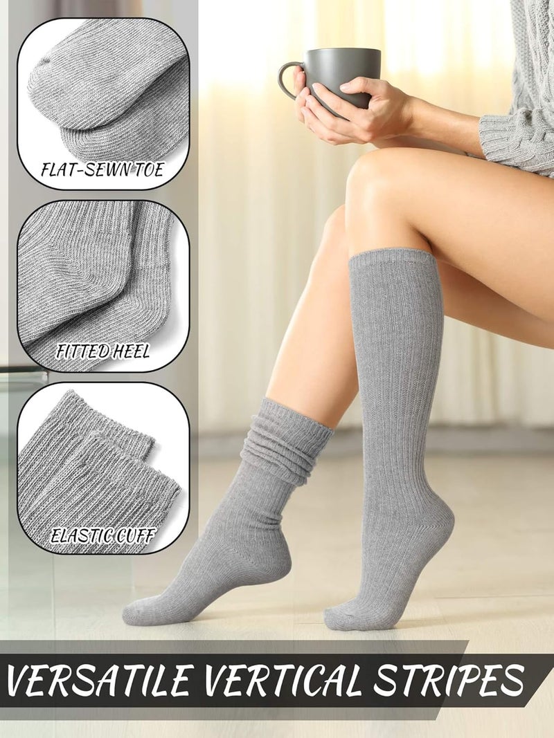 Fourluoo 6 Pack Women Slouch Socks Cotton Knit Scrunch Stacked Knee High Boot Socks for Women - Image 5